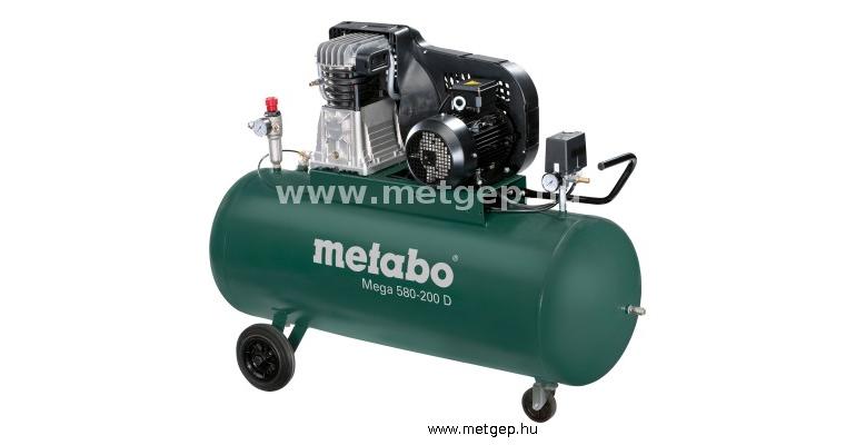 metabo mega 580-200 d kompresszor 10 bar  200l tartály 3000w 3 fázisú motorral - 601588000
