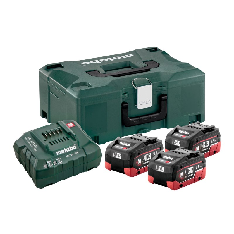 Metabo 685069000 Akku és töltő alapkészlet 3x18V 5,5Ah LiHD akku, ASC30-36V töltő, MetLock koffer